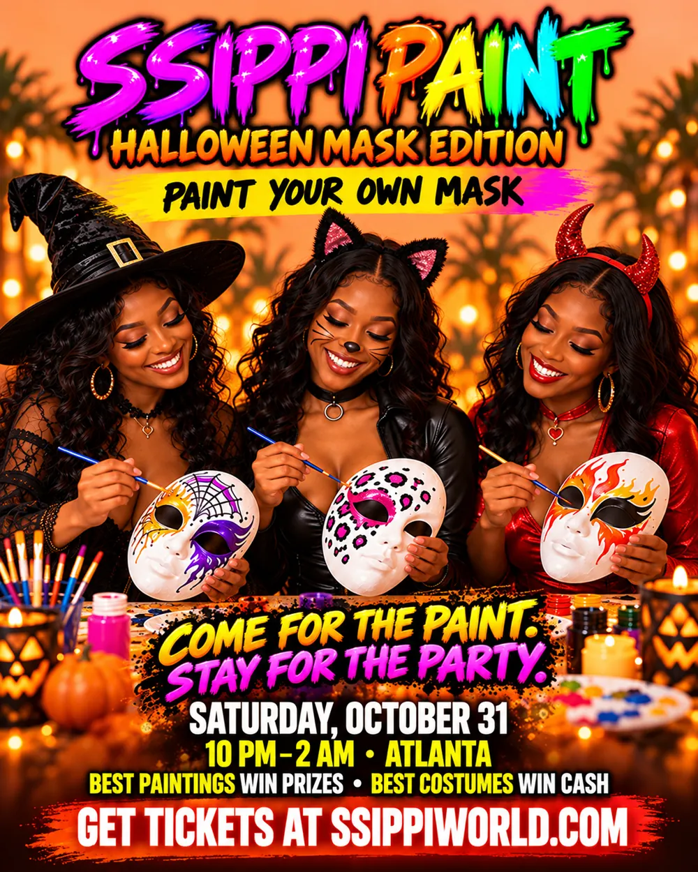Ssippi Paint Halloween Mask Edition — three women painting masks