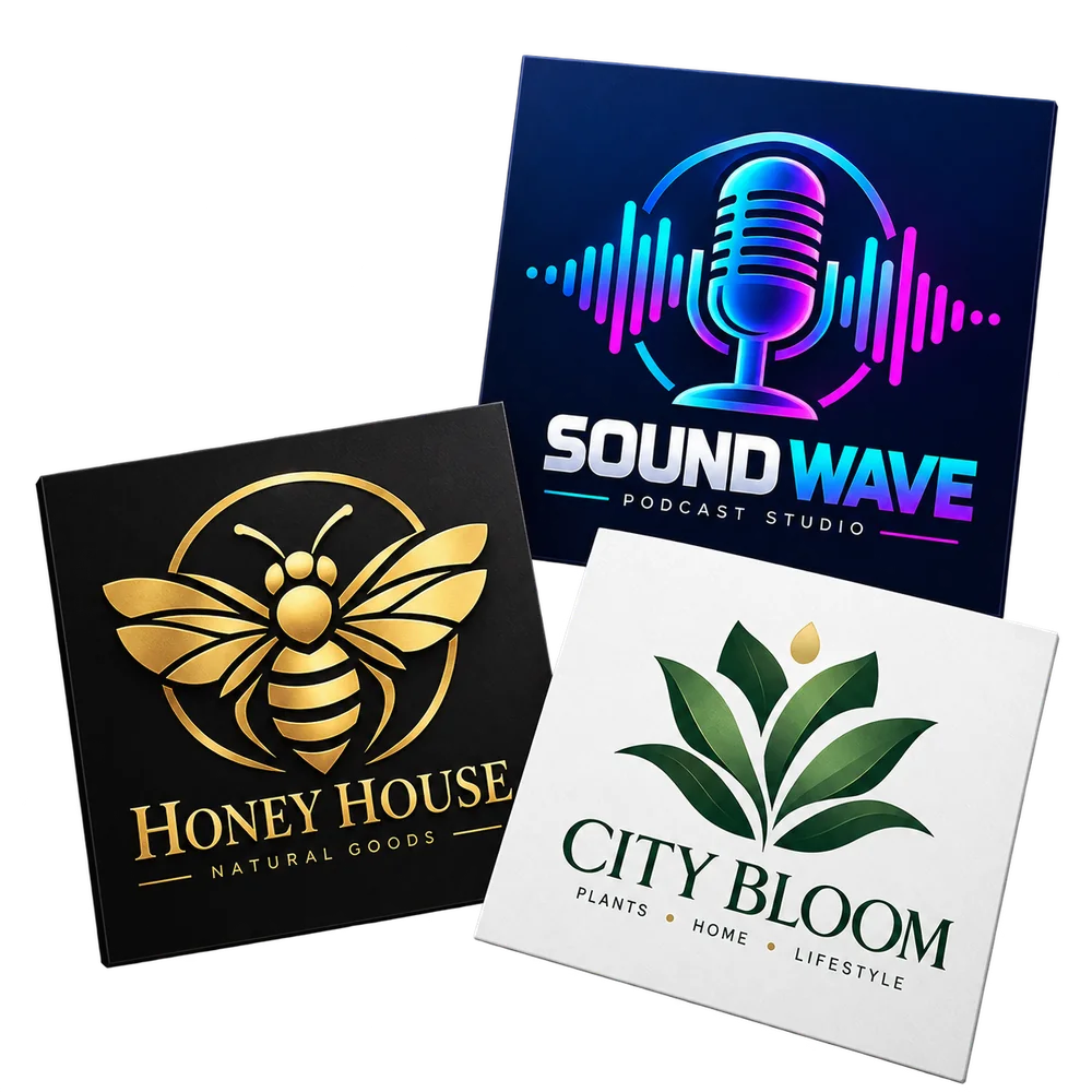 Three original sample logo designs for different brand styles