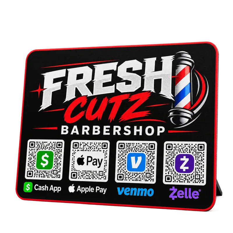 Fresh Cutz custom tabletop PayMe board — Barbers & Hair Stylists