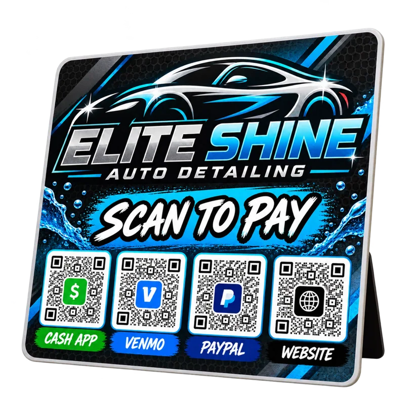 Elite Shine custom tabletop PayMe board — Service Businesses