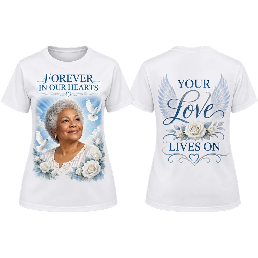 Memorials & Tributes: matching shirt front on the left and back on the right